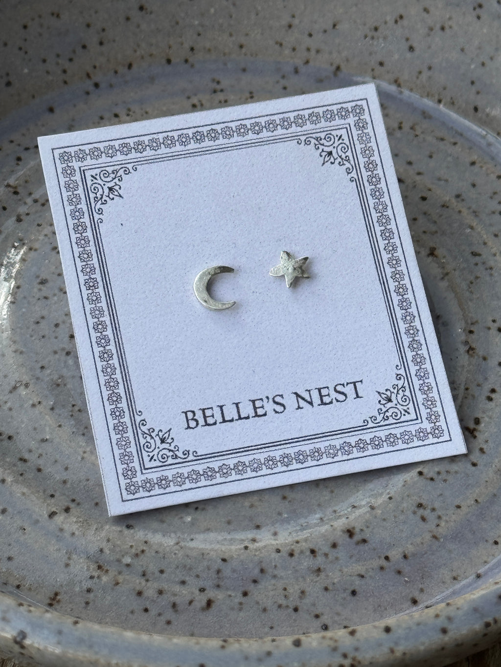 Crescent Moon and Star Stud Earrings