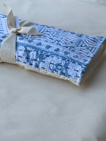 Light Blue and White Print Tummy Pillow